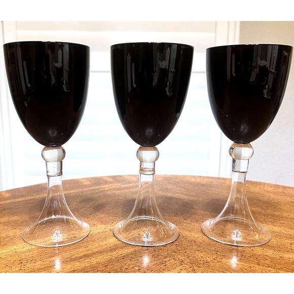 Pier 1 Imports Dante Black Amethyst Water Wine Goblets 9"-Set of 3 - Picture 1 of 4